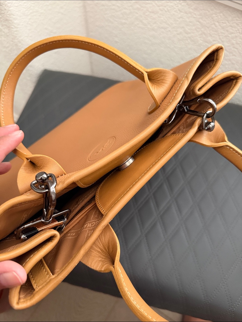 Longchamp Tan Leather Top-Handle Tote - Picture 5 of 10